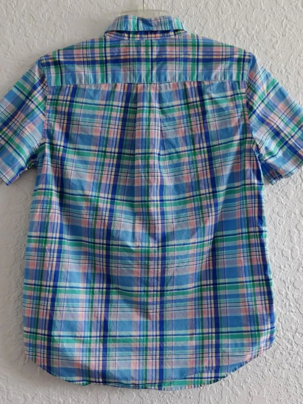 Ralph Lauren Boy's L 14-16 Plaid Short Sleeve Button Down Shirt Blue Green Pink